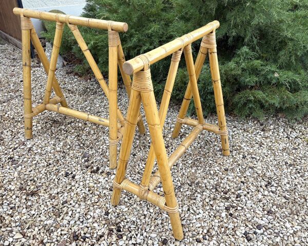 Tréteaux en bambou pour bureau ou table, années 70