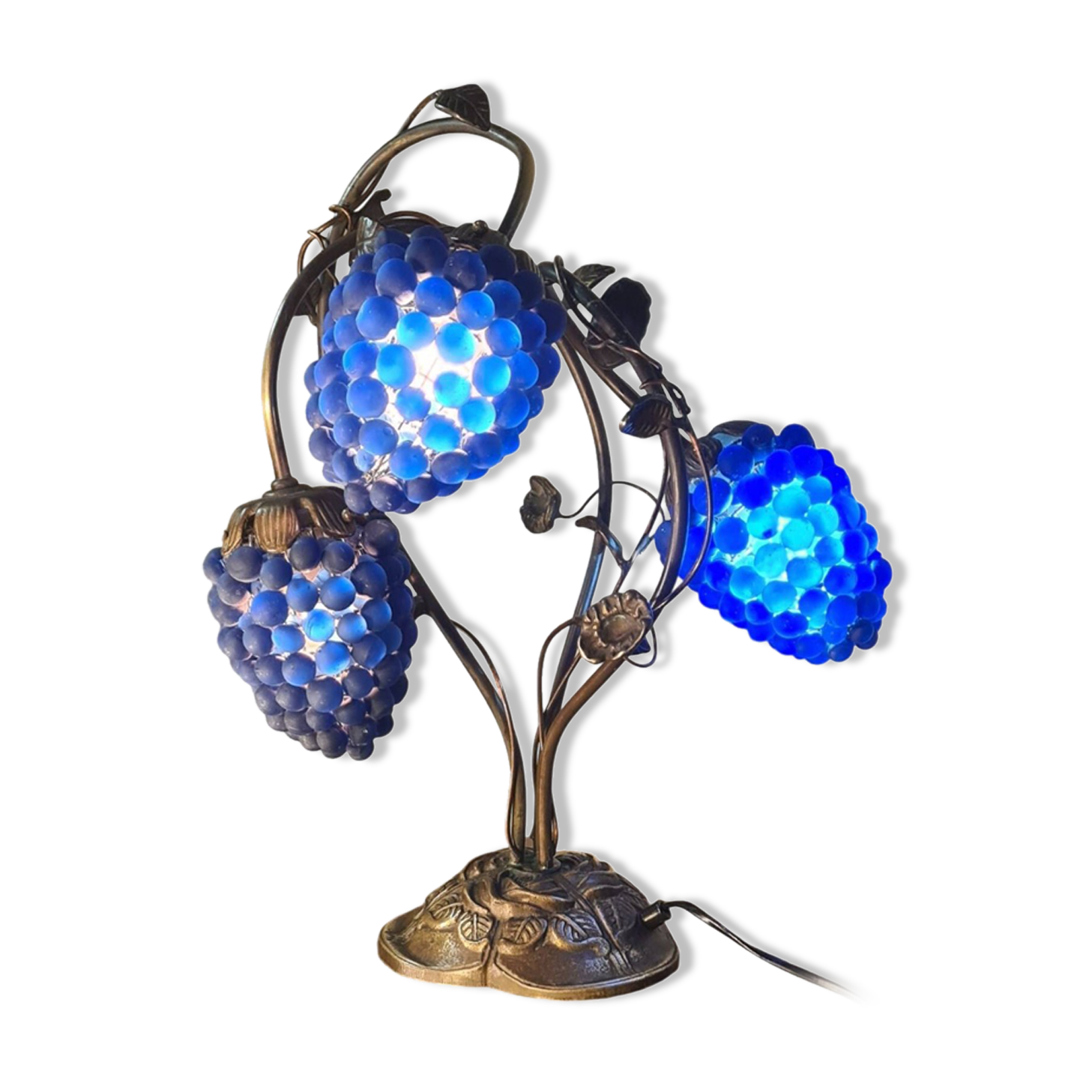 Living room lamp bronze 1980 venice murano glass blue fruit, 47x34