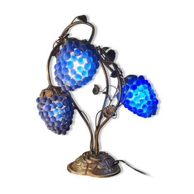 Lampe de salon bronze 1980 venise verre murano bleu fruit 47x34