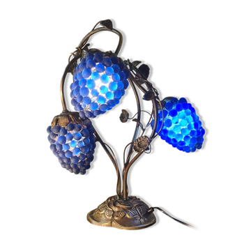 Lampe de salon bronze 1980 venise verre murano bleu fruit 47x34