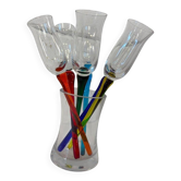 Ensemble de 6 verres à champagne vintage colorés avec vase