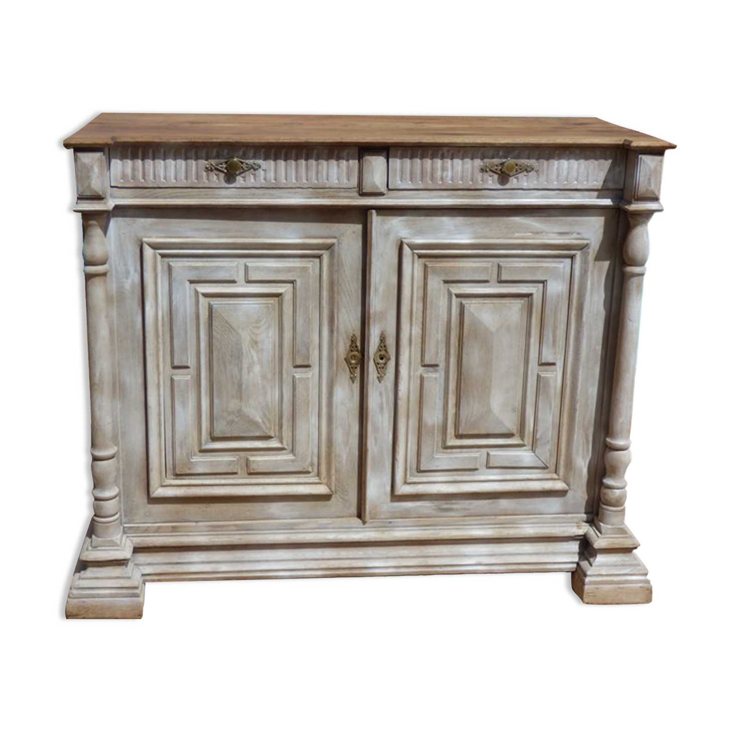 Antique low cabinet two doors two drawers in solid wood