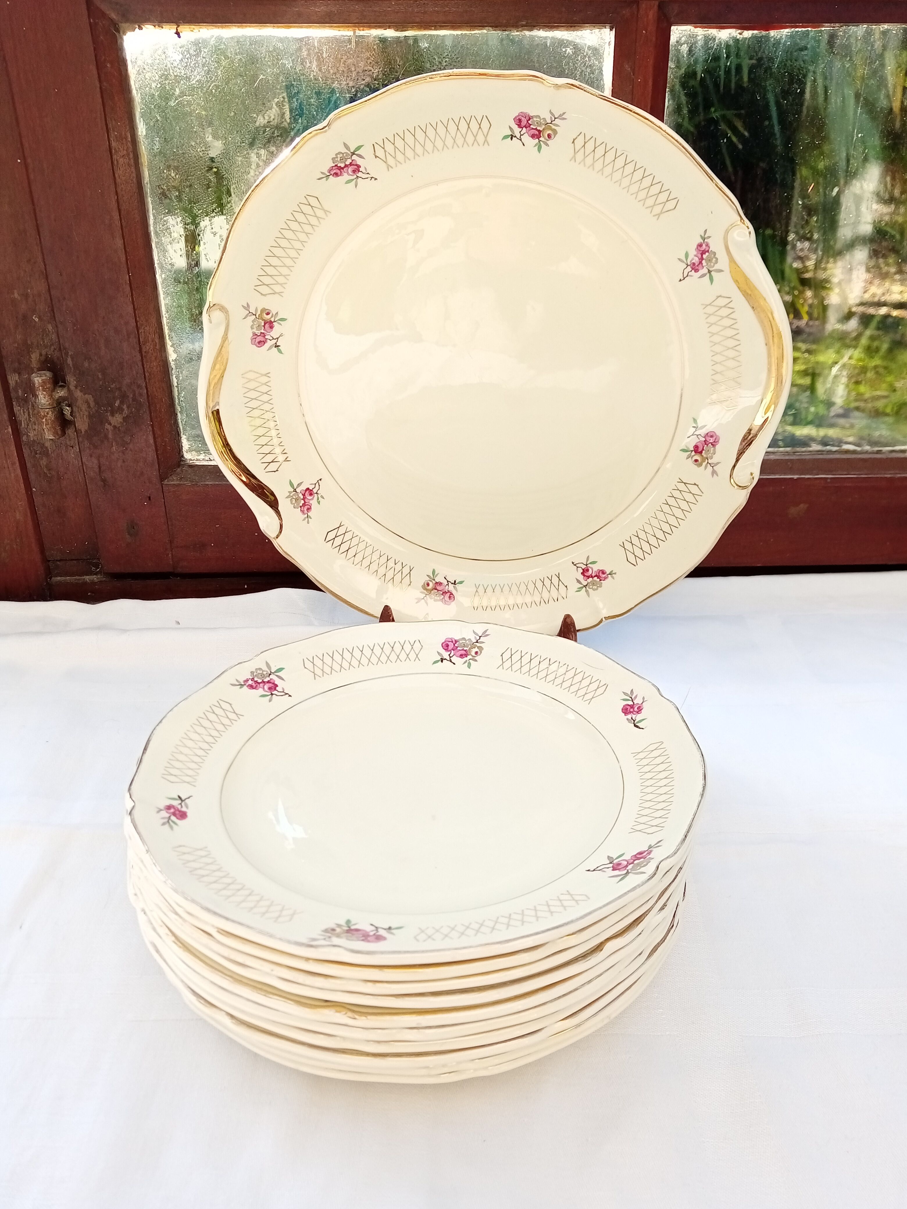 Set 10 flat plates and St Amand dish