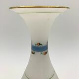 Pair of ancient opaline vases, flower decoration and blue and gold fillets - Circa 1900