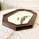 Vintage dark wood octagonal mirror