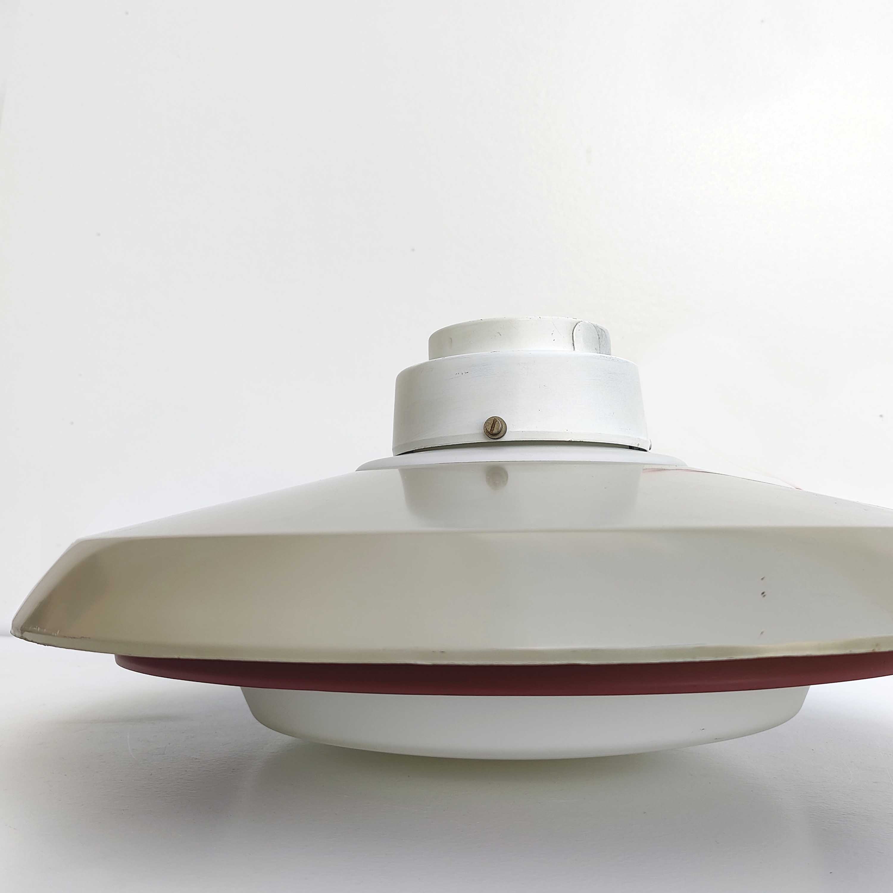 Ceiling lamp opaline glass and metal space age