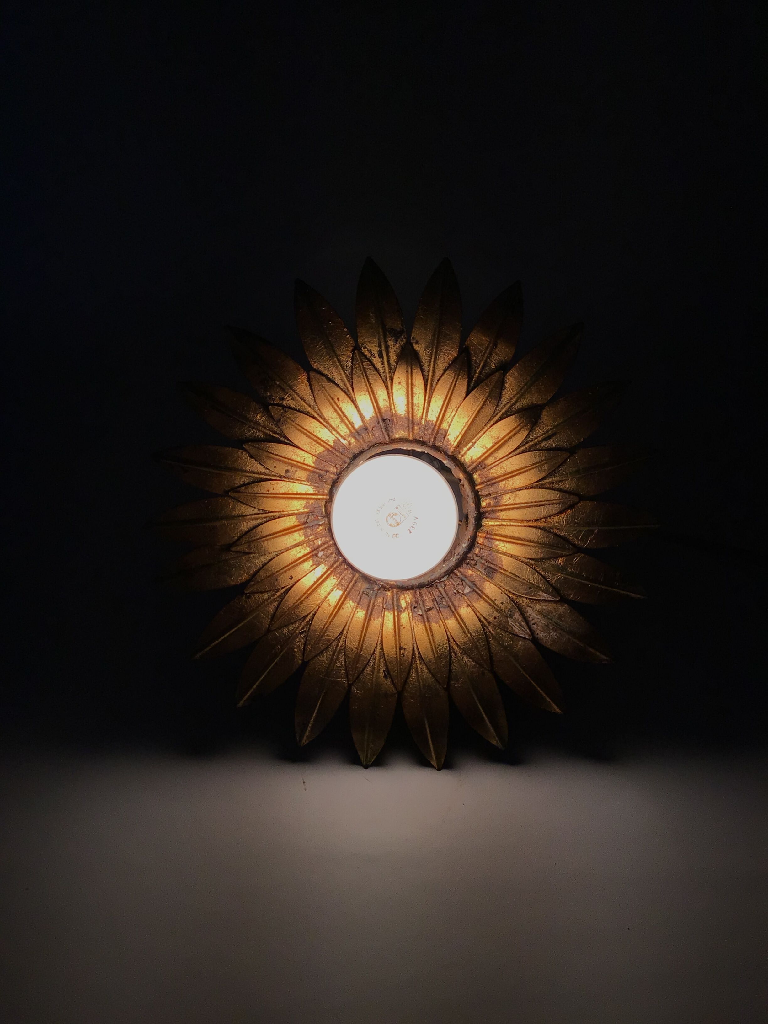 Ceiling lamp flower leaf golden metal year 70