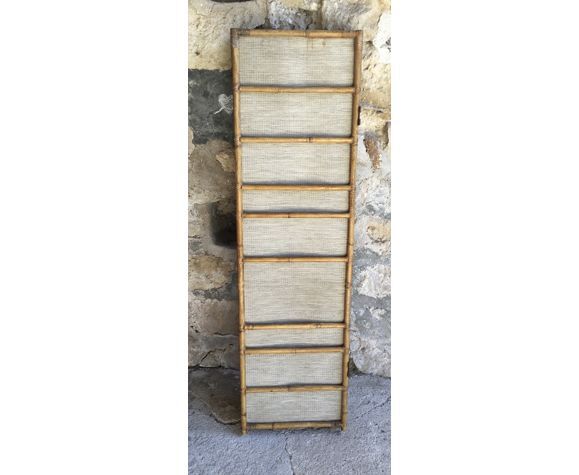 Vintage screen with 4 leaves in bamboo and woven rattan - 1950