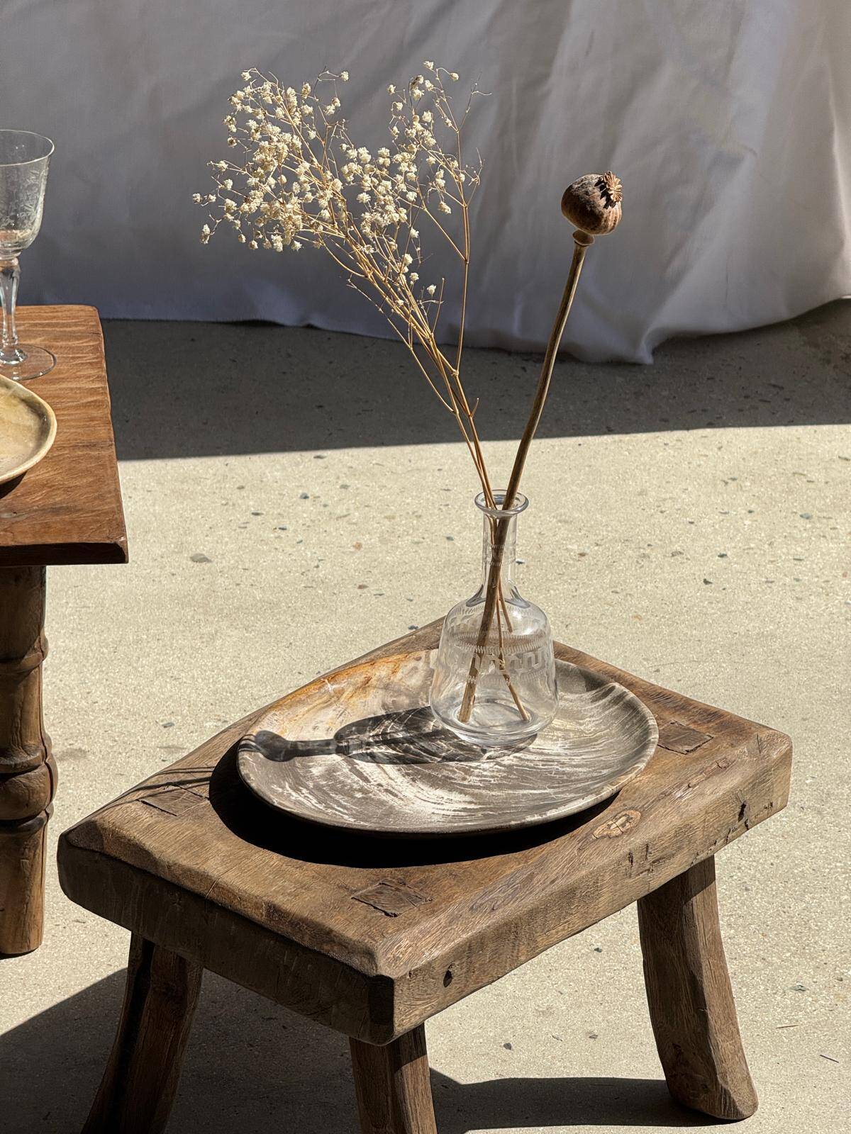 Petrified wood catchall or dish, beige with a brown spot in the centre, D24-27 -377.