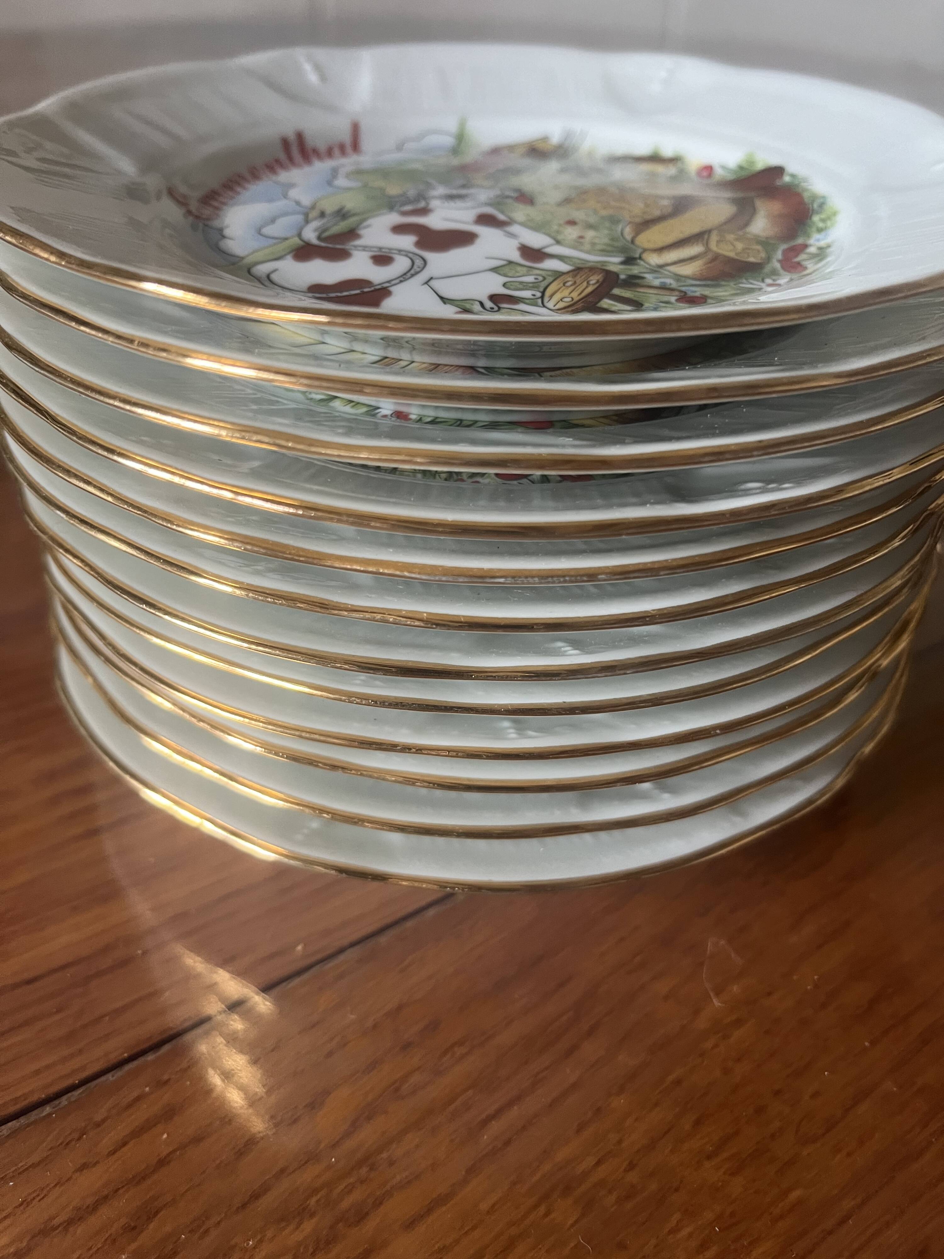 Set of 12 porcelain cheese plates