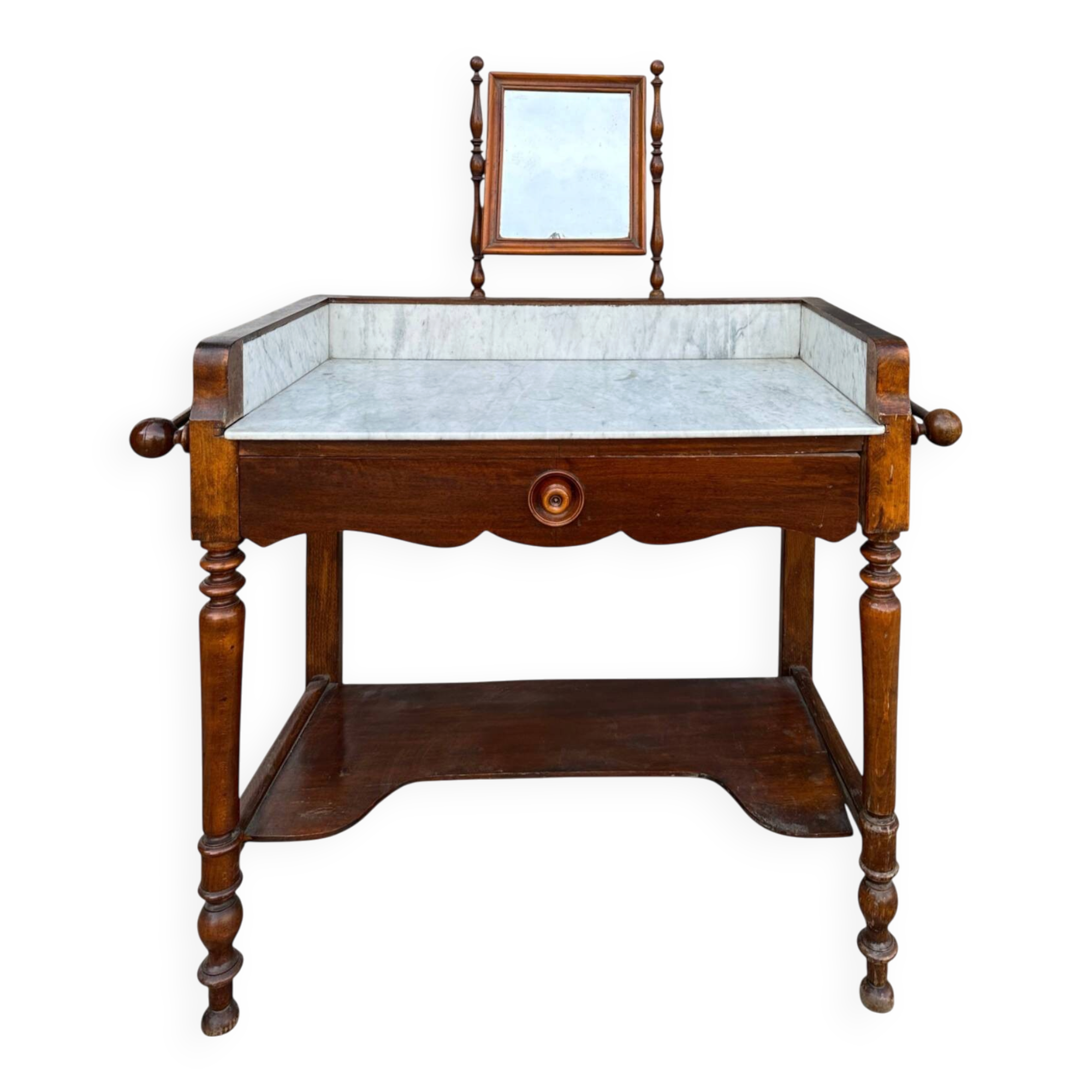 Dressing table in walnut and marble, late 19th century.