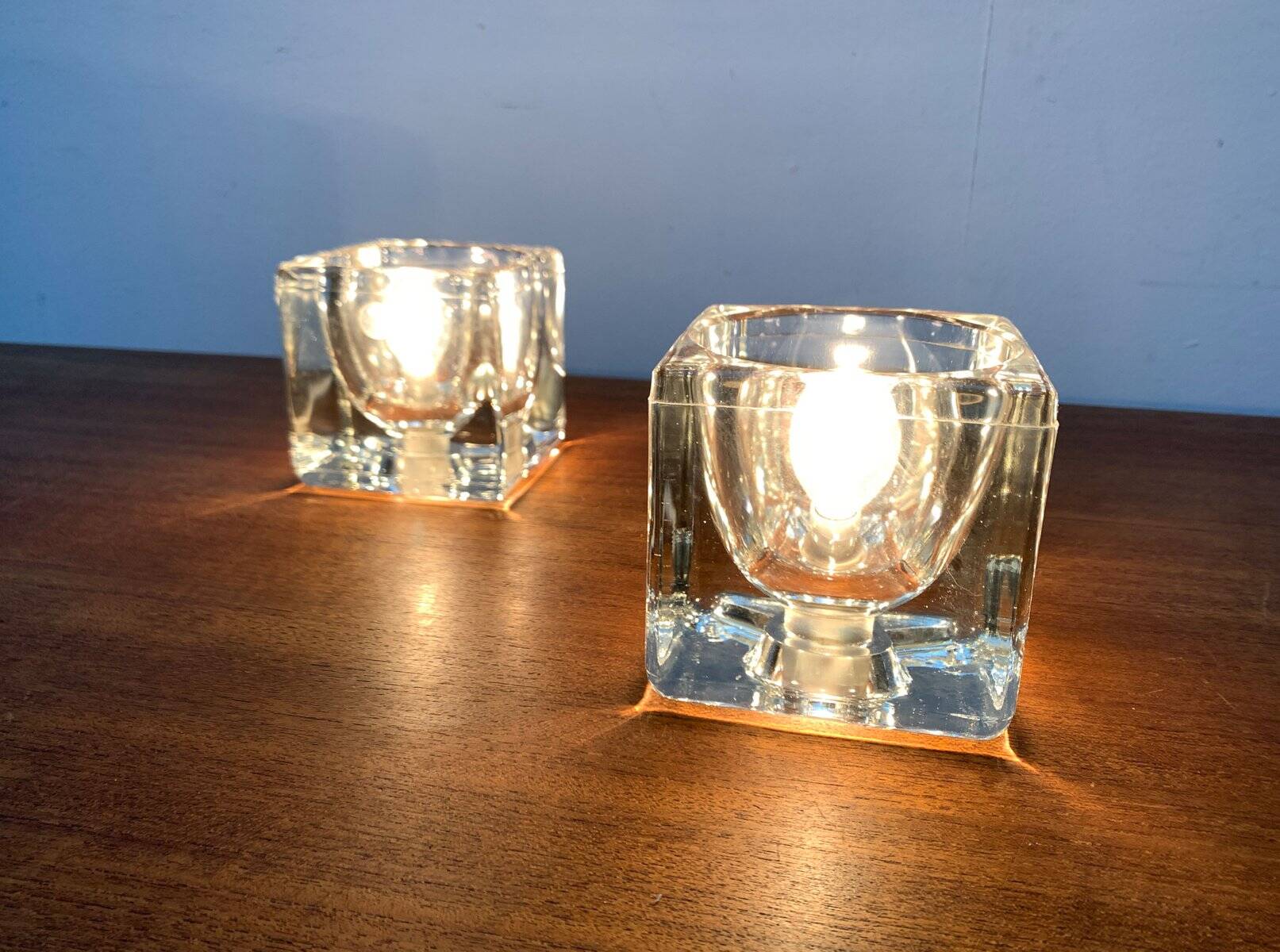 Vintage German glass cube table lamps TA 14 by Peill & Putzler, 1970s, set of 2.