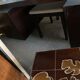 Flat desk with laminated wooden boxes, vintage from the 80s. State of use