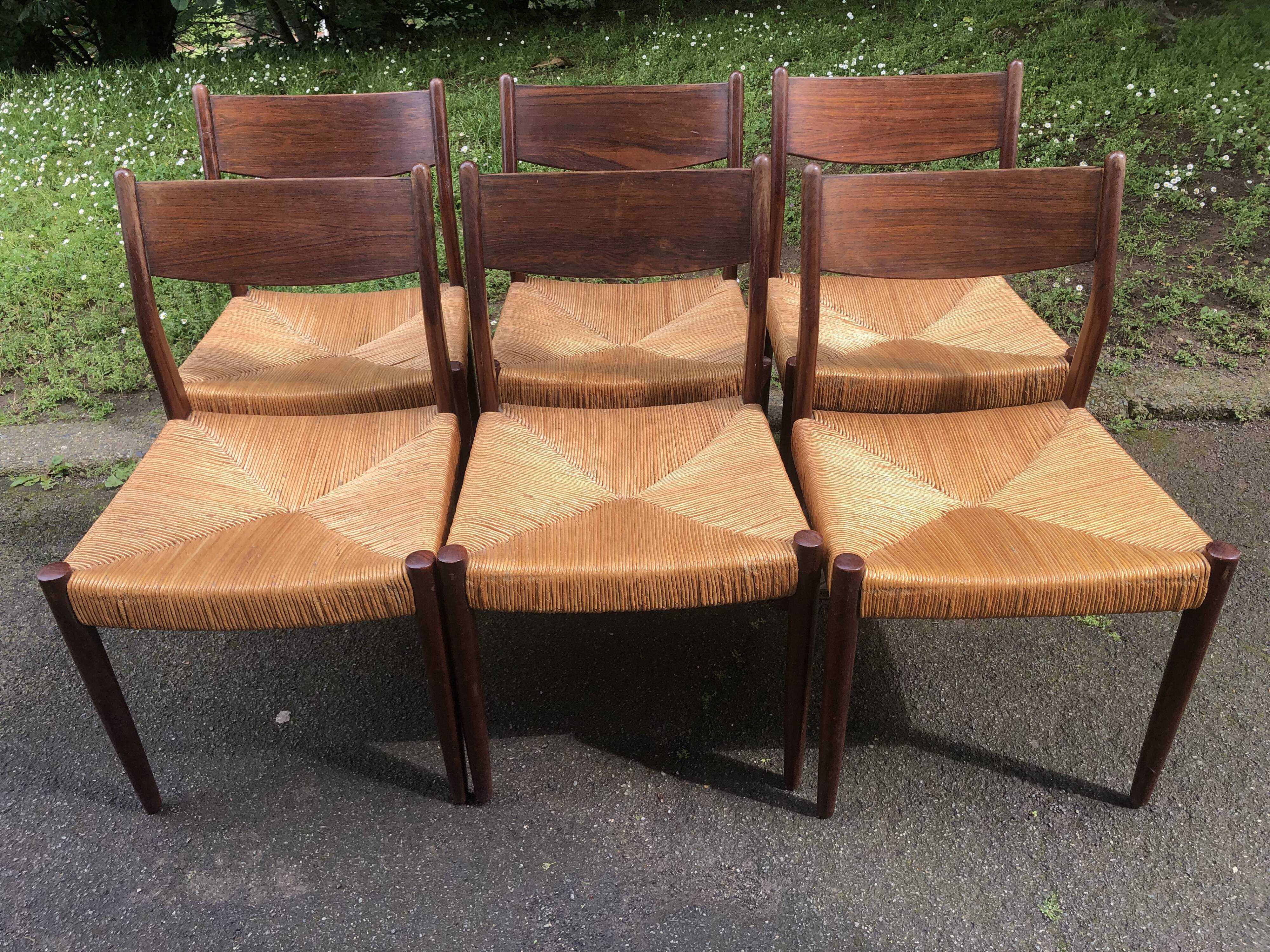 6 wooden and straw chairs, Scandinavian design Cees Braakman for Pastoe, 1960