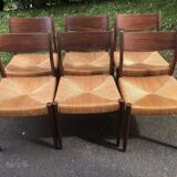 6 wooden and straw chairs, Scandinavian design Cees Braakman for Pastoe, 1960