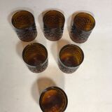 Service old decanter and its 6 glasses for orange juice - geometric vintage