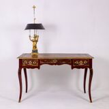 Louis XV style bureau plat with lake scene decoration. Circa 1800.