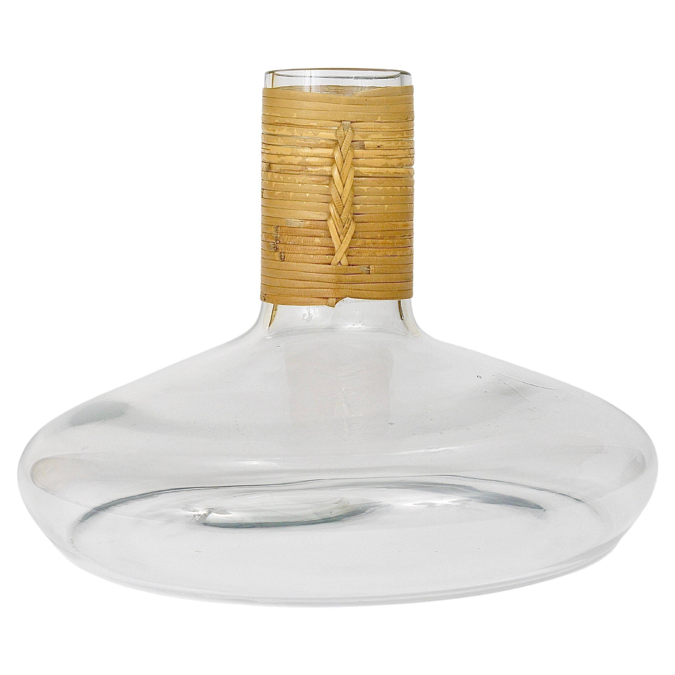 Vase or decanter by Carl Aubock with wicker top, mid-century, Austria, 1950s.