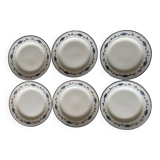 Set of 6 iron earth flat plates with stamped blue patterns