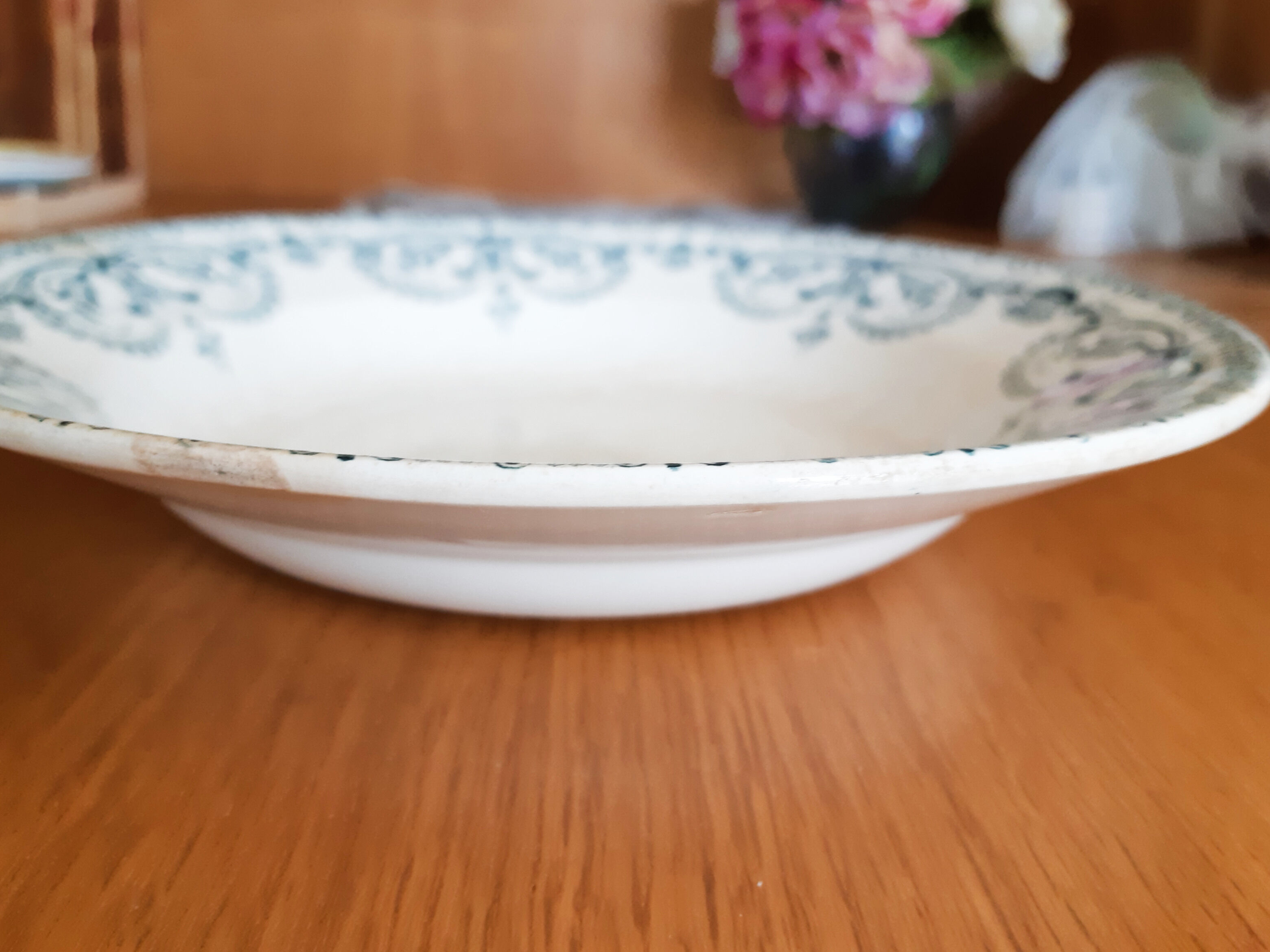 Hollow plate in faience of Saint Amand and Hamage, Iron earth, Garland model