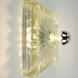 Heavy mid century ice glass wall lamp 1960s 70s sconce hustadt-leuchten