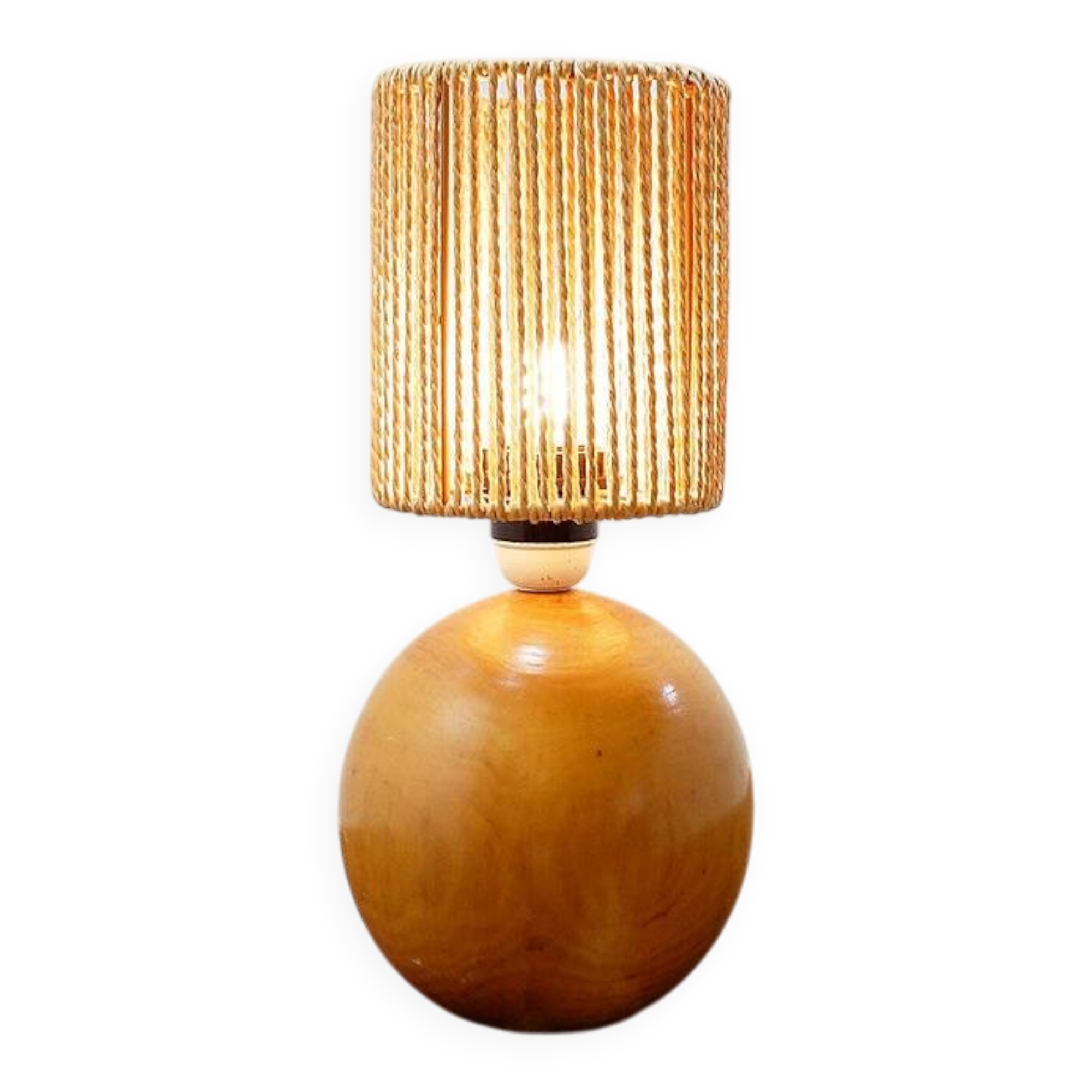 Lampe de chevet ou de table bohème vintage en bois et corde - 1970s
