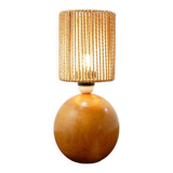 Lampe de chevet ou de table bohème vintage en bois et corde - 1970s