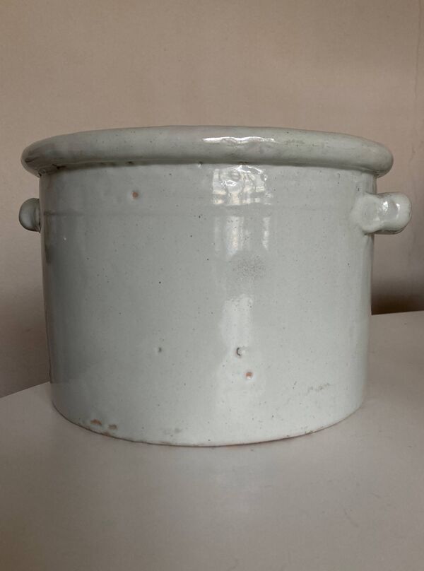 Cache pot XXL blanc en terre vernissée 1960 Italie
