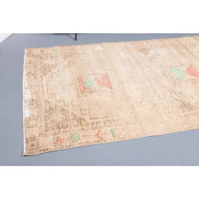 Vintage Turkish Hand-Knotted Wool Cotton Beige Runner Rug 111x305