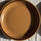 Set of 11 small dessert plates in brown-striped stoneware from Sarreguemines.