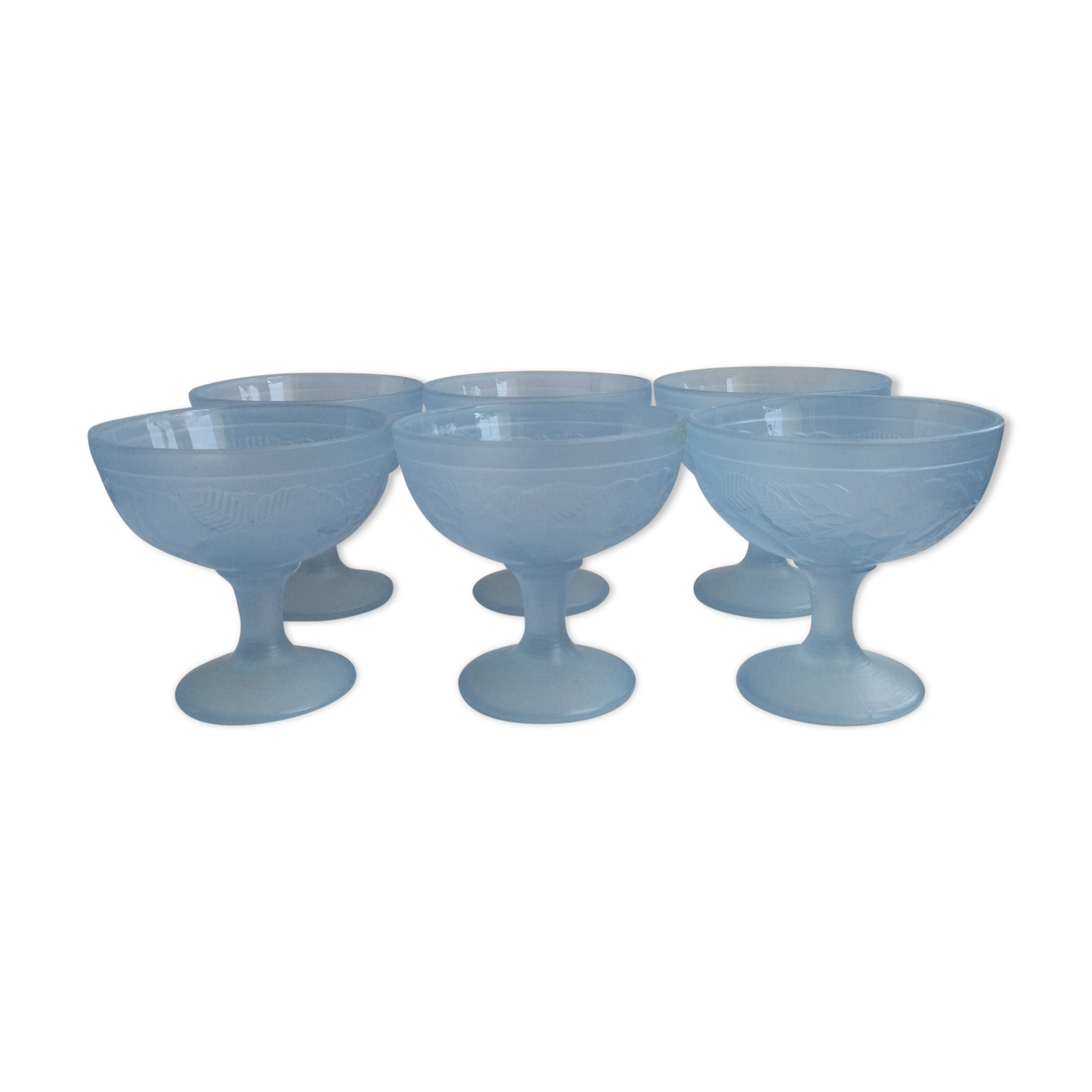 6 Blue opaline cups 1980