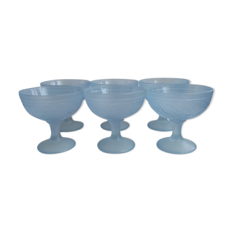 6 Blue opaline cups 1980