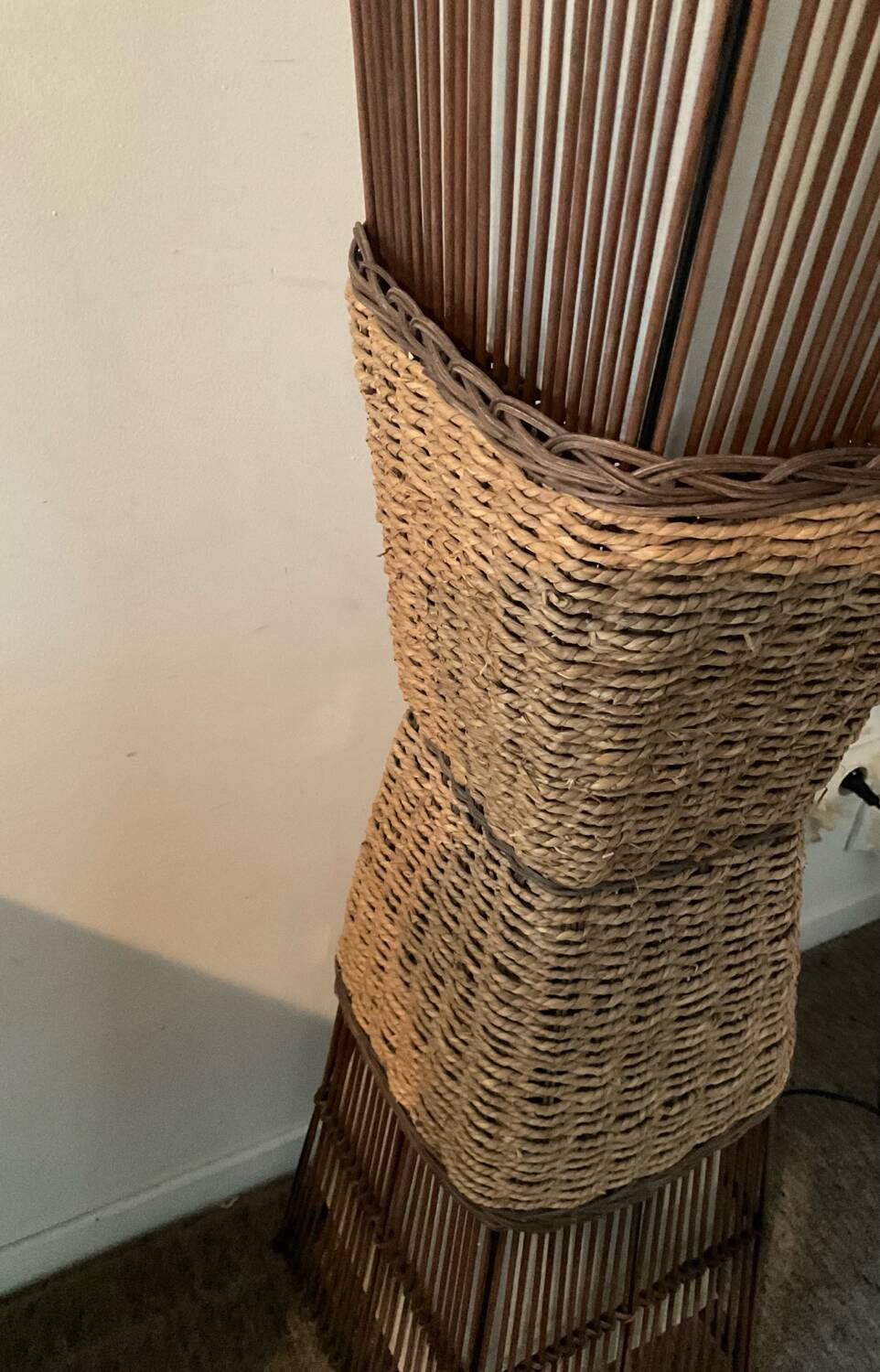 Vintage rattan and raffia floor lamp