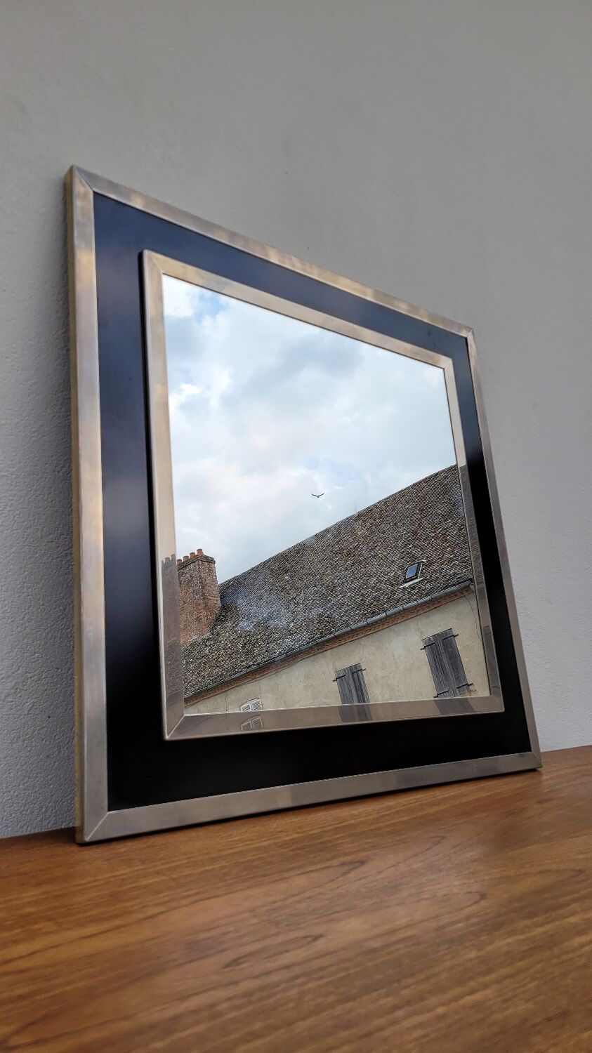 Design mirror in chromed metal vintage quality manufacture Italy, 1970s