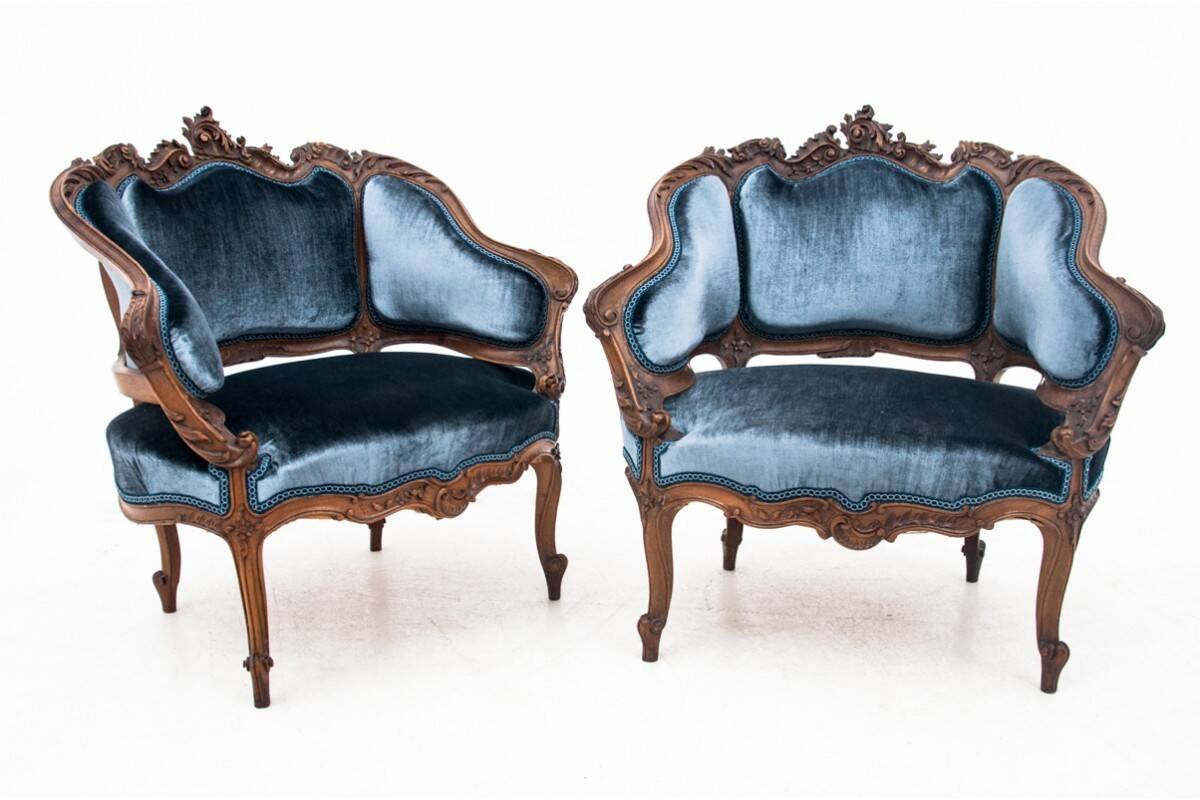 French antique armchairs from around 1890. After renovation.