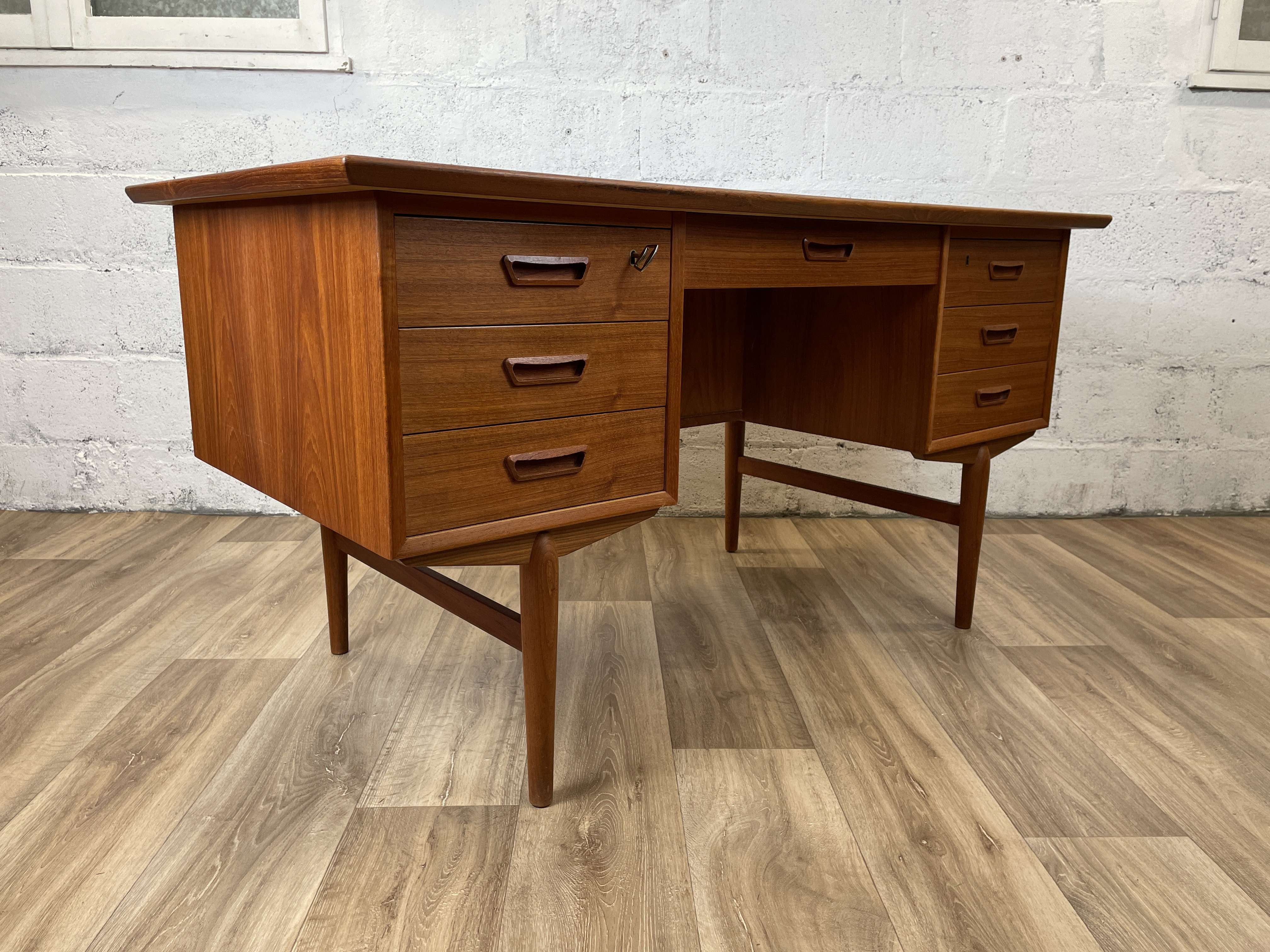 Vintage Scandinavian double-sided teak desk, 60s
