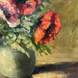 H.J. van Wijngaarden (1906–1986). Antique still life with poppies in a beautiful baguette frame.