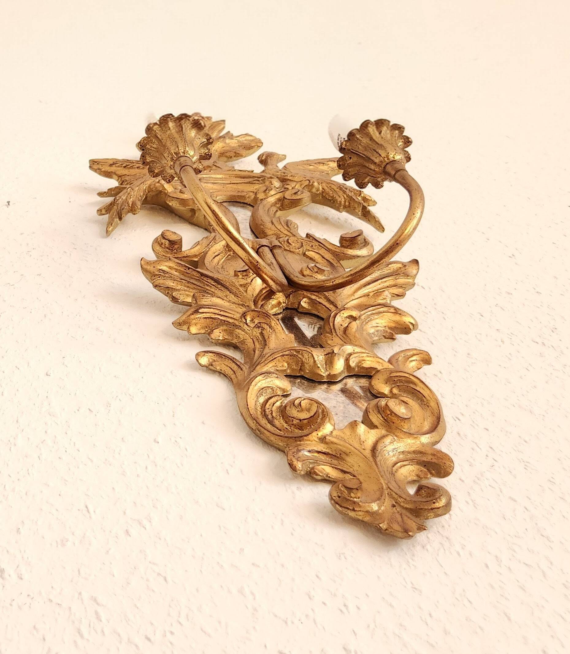 Louis XVI wall lamps Rocaille gilded carved wood antique mirror glass