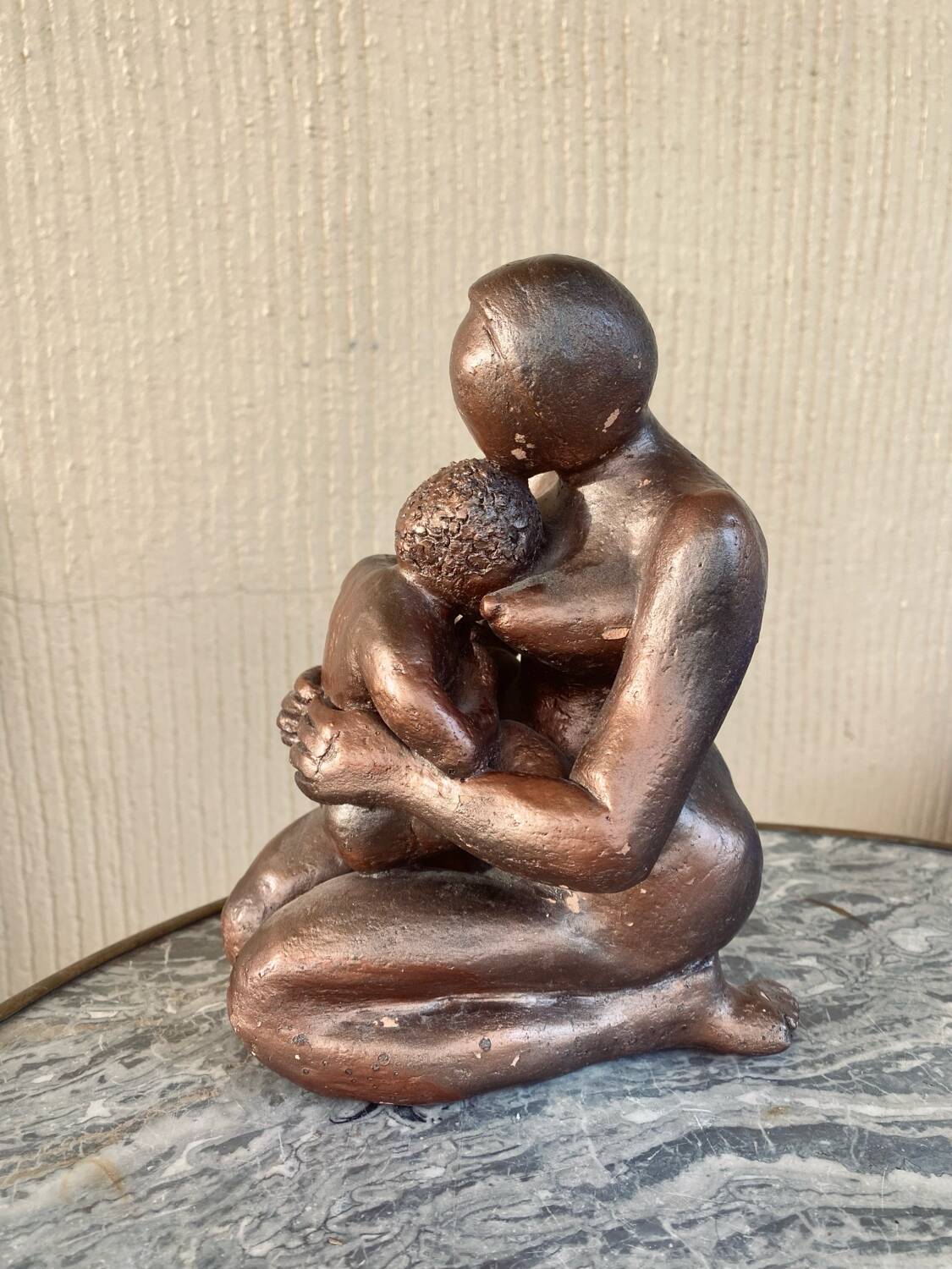 Signed maternity sculpture, patinated bronze terracotta, 1960s