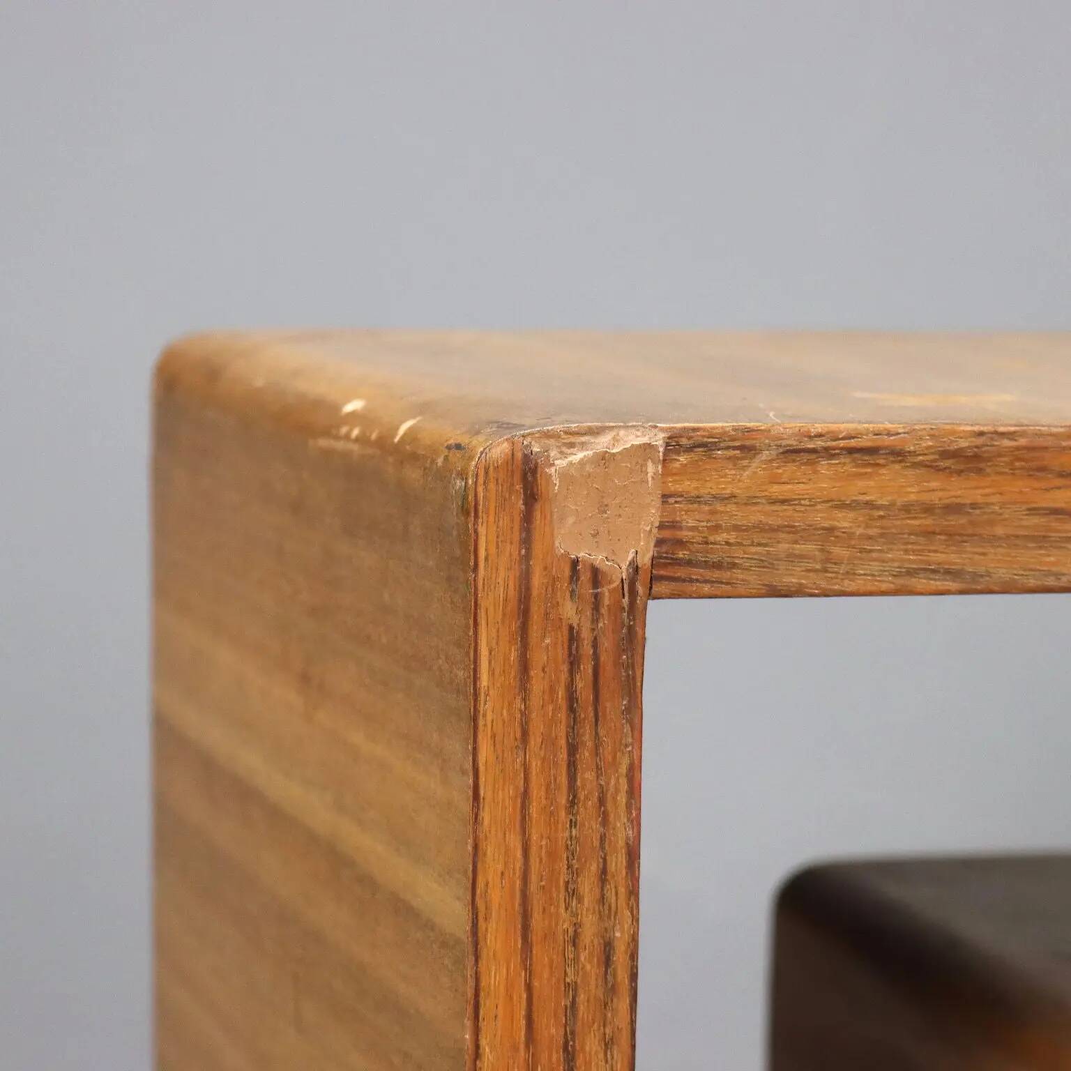 Vintage bedside table in exotic wood veneer, 1930s-1940s design.