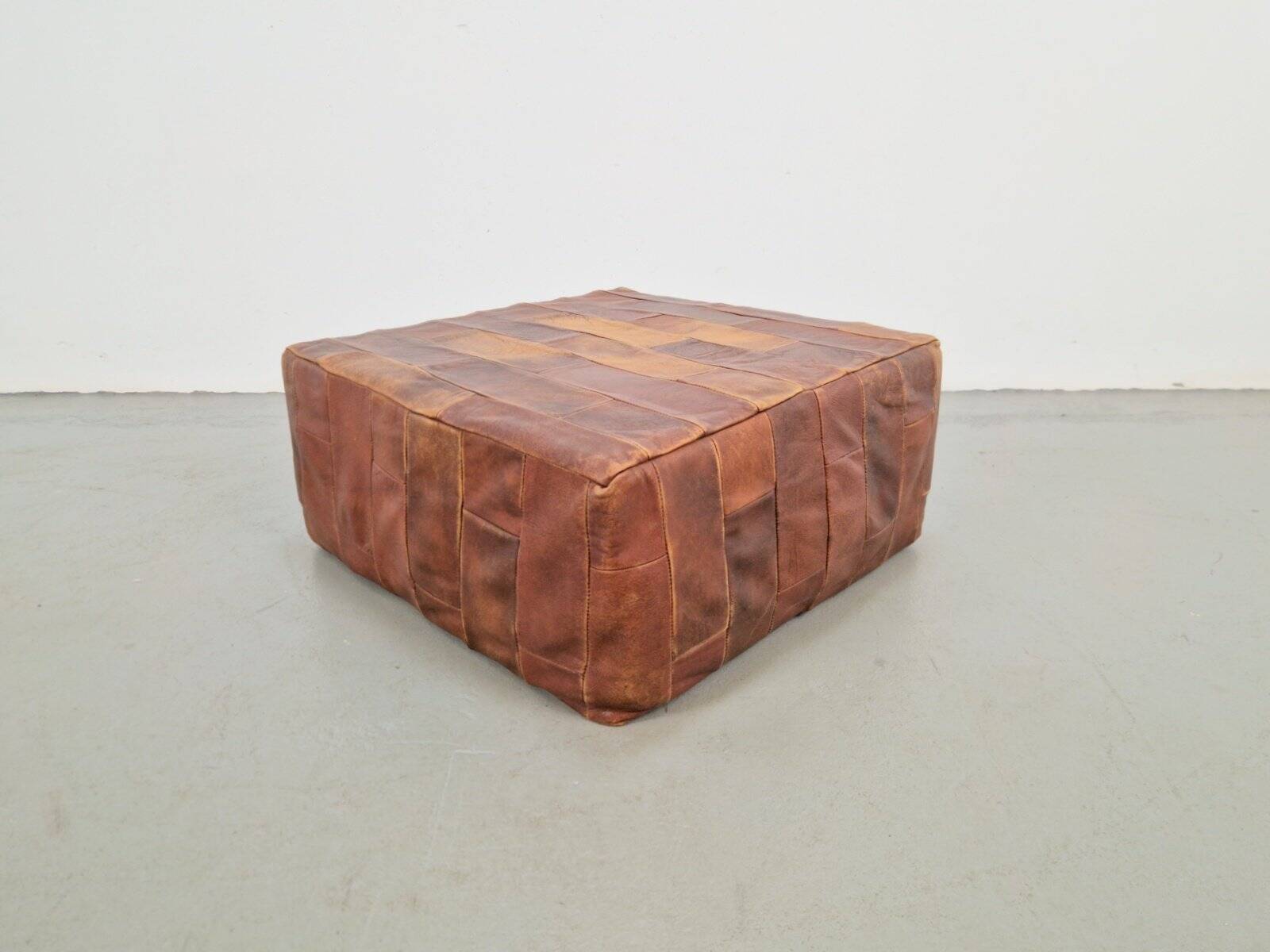 Brown Leather Pouf with Patchwork from de Sede, Switzerland, 1970s