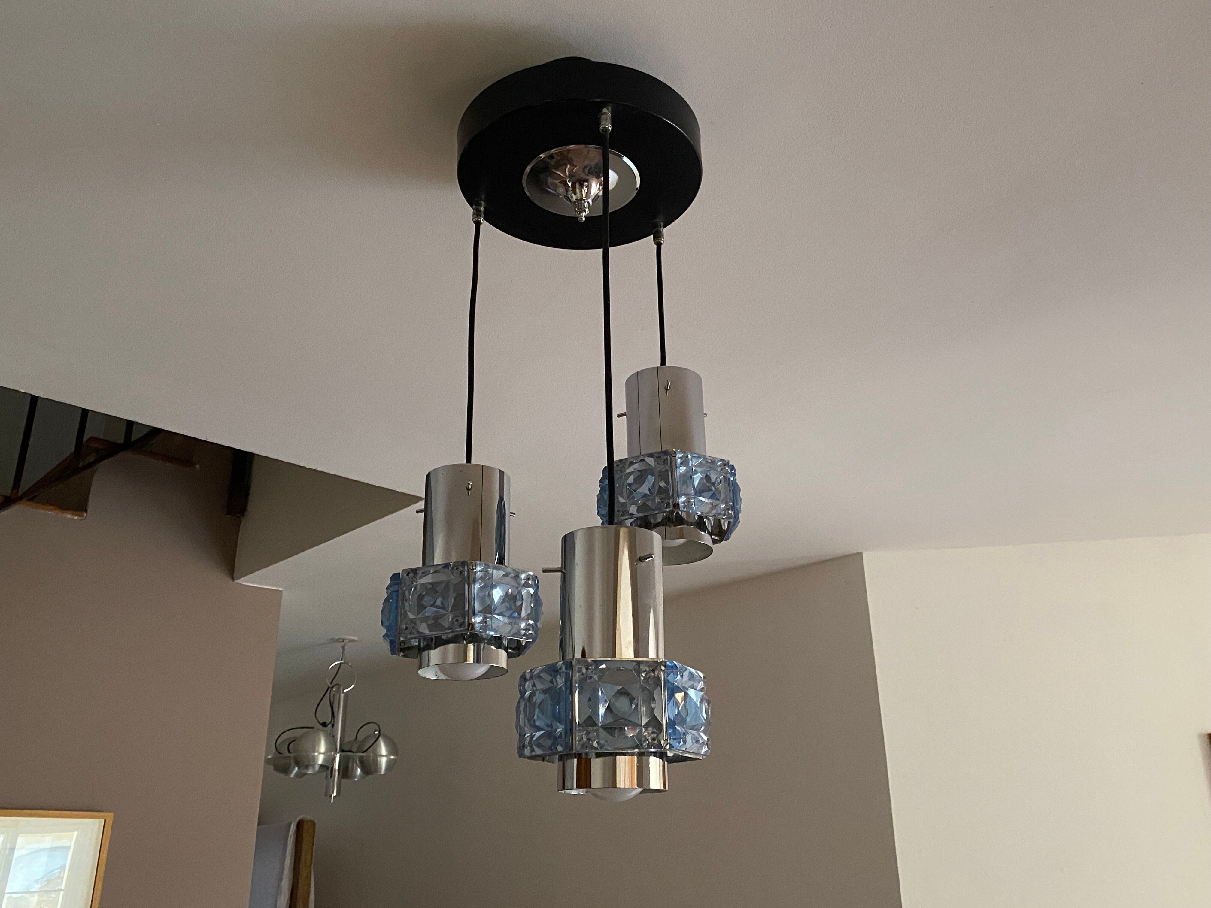 Suspension cascade 3 tubes steel and glass 1970