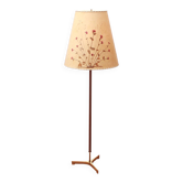 1950s floor lamp in brass and teak/shade with floral motif