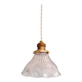 Suspension Art Déco en verre rainuré transparent, Holophane, 1920-30 