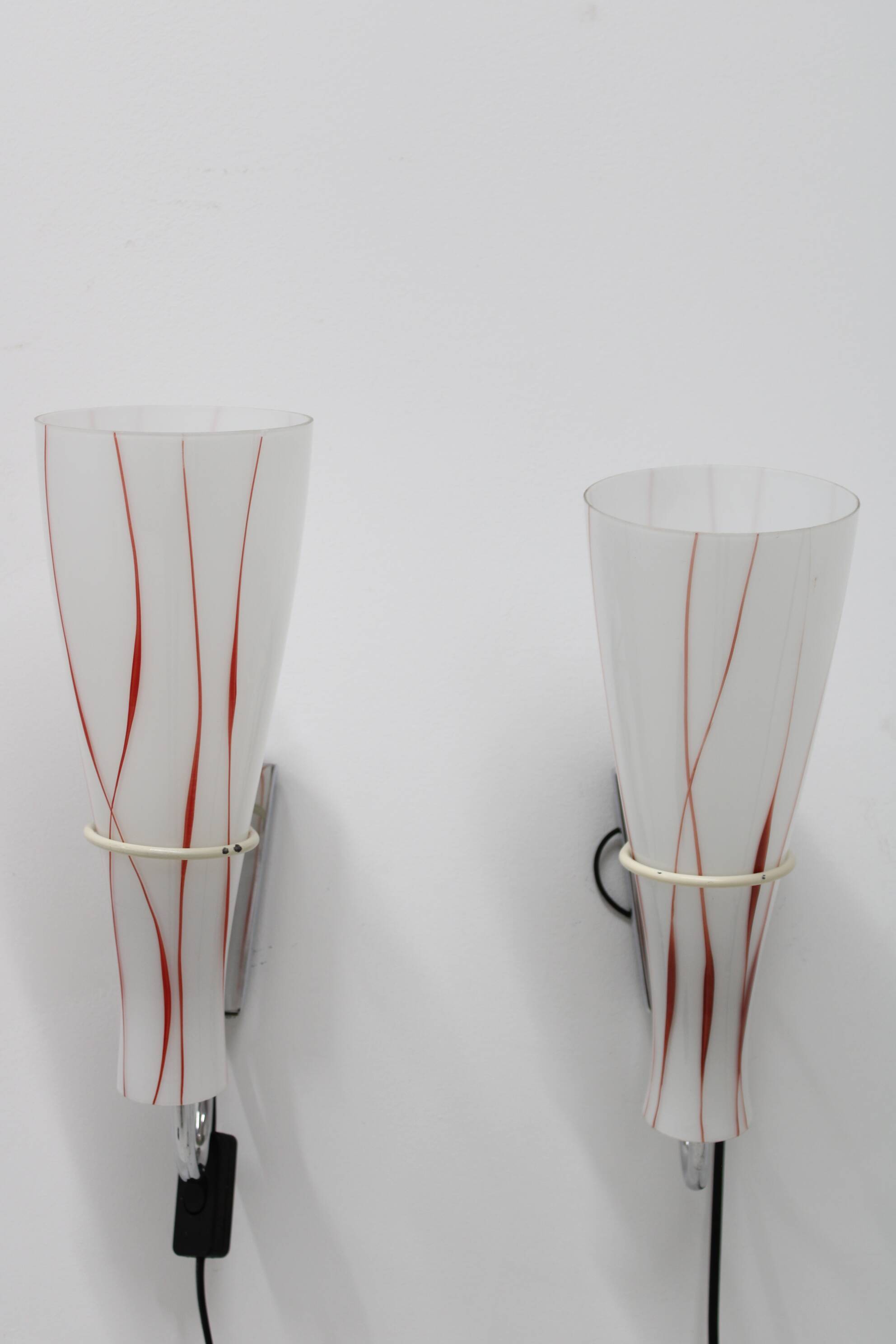 1970s Pair of Glass Wall Lamps , Czechoslovakia