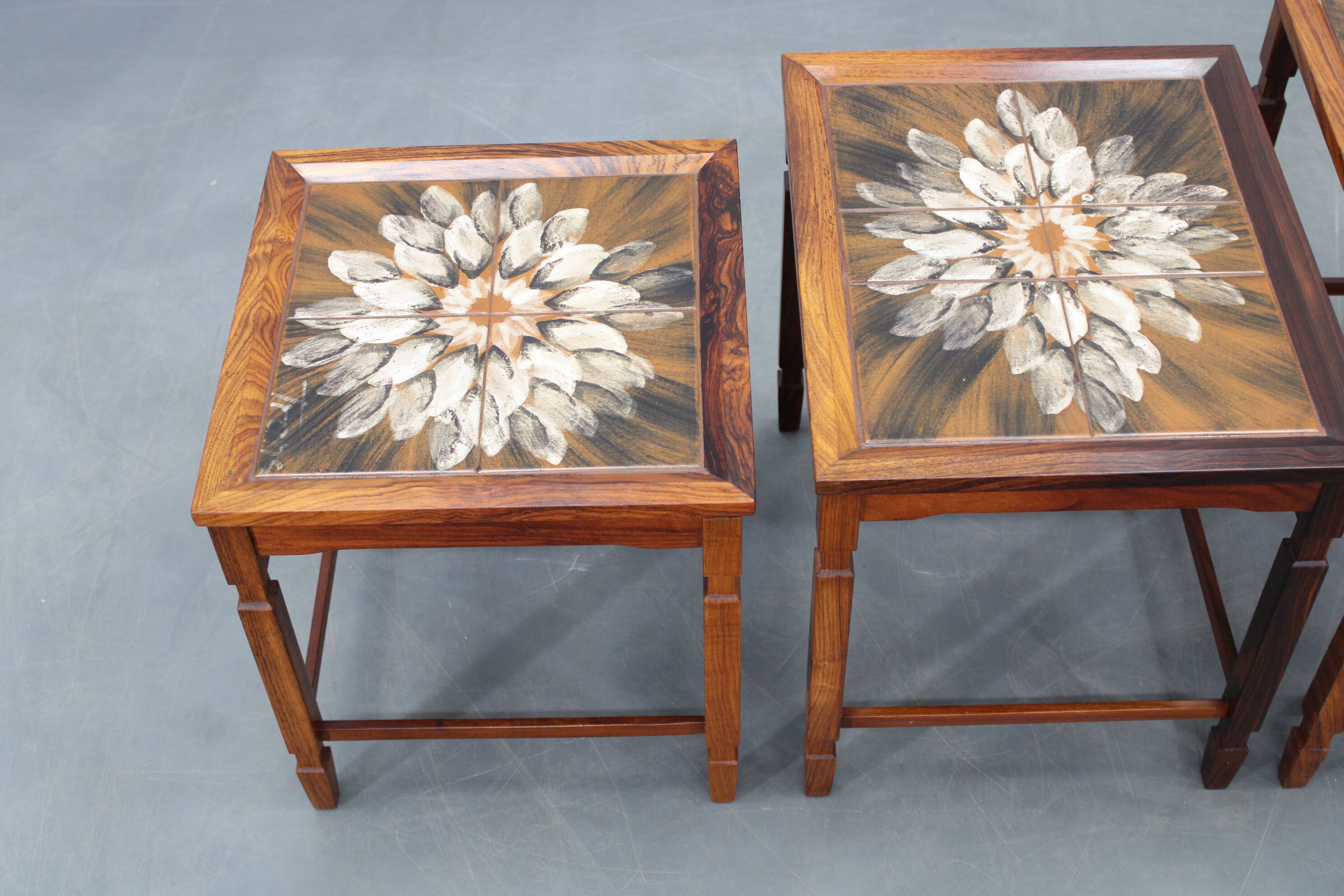 1960s Danish mid-century nesting tables with tile tops
