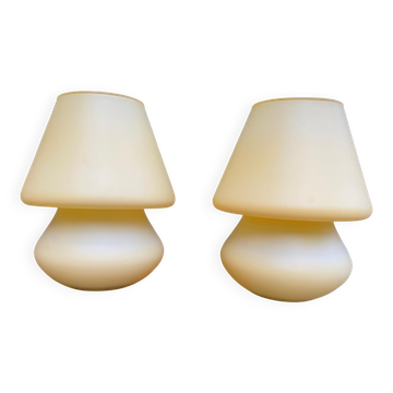 Paire de lampes champignons vintage en verre jaune SCE France