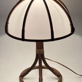 Bamboo rattan mushroom table lamp, Dutch 1970s
