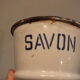 2 pots émaillés anciens pour savon noir et savon minéral