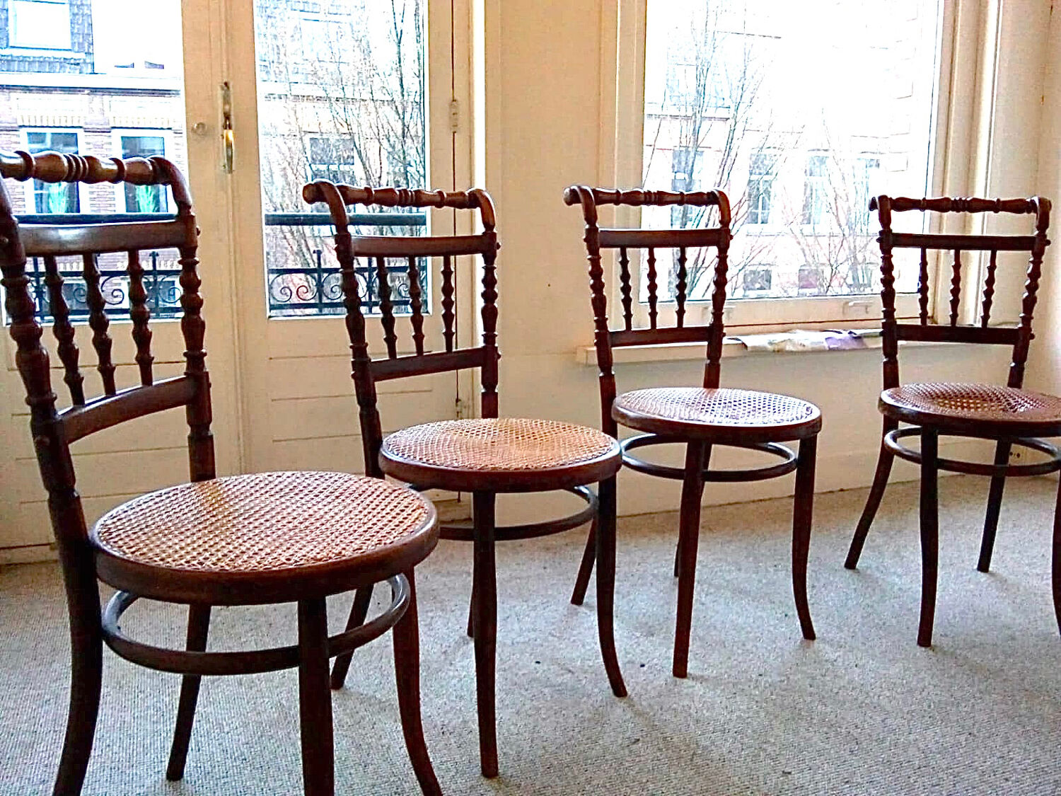 4 bentwood and webbing Dining Chairs by Jacob and Josef Kohn